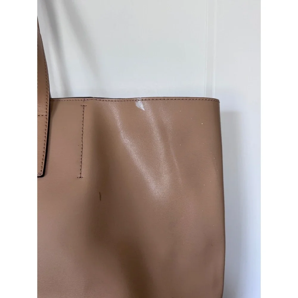 Michael Kors Large Tan Leather Tote Bag Shoulder Carryall Beige Silver Logo
